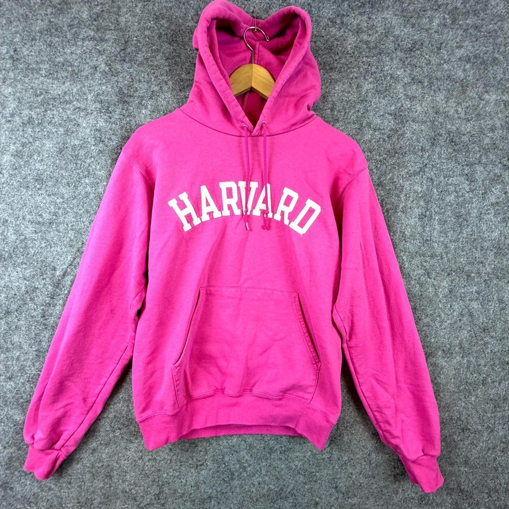 Champion Harvard University Hoodie Women Small Pink Fleece Lined Kangaroo Pocket